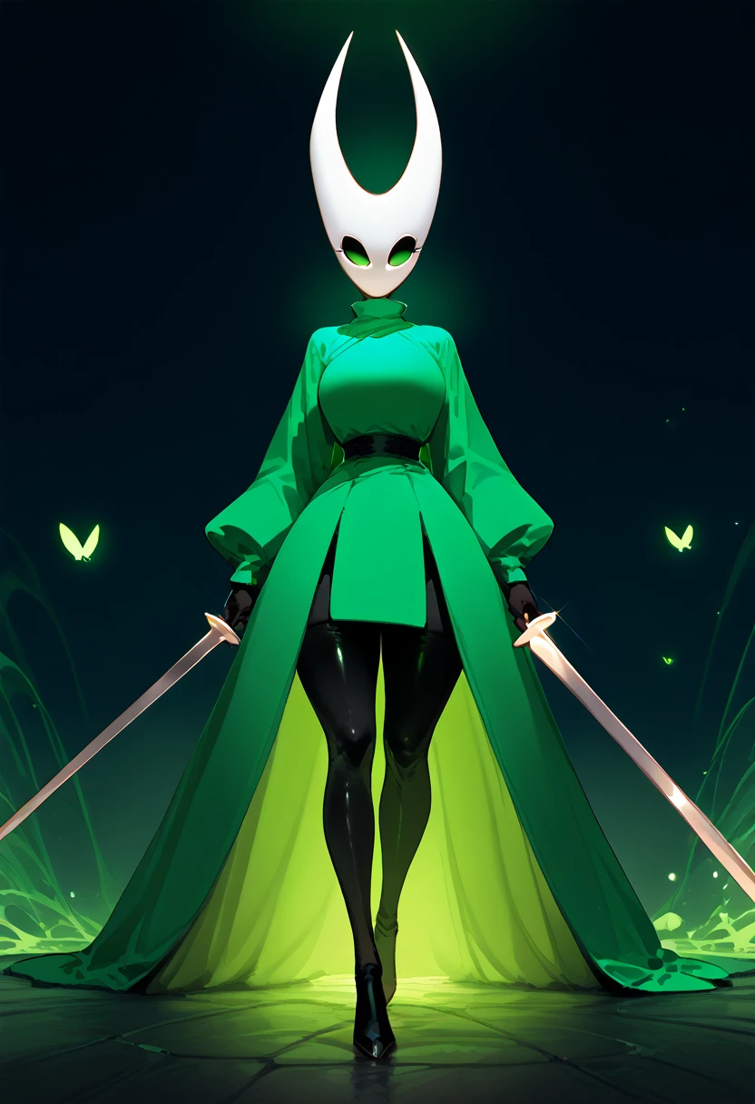 Hollow knight PornoQueen Full Body hair green eyes glowing green clothes