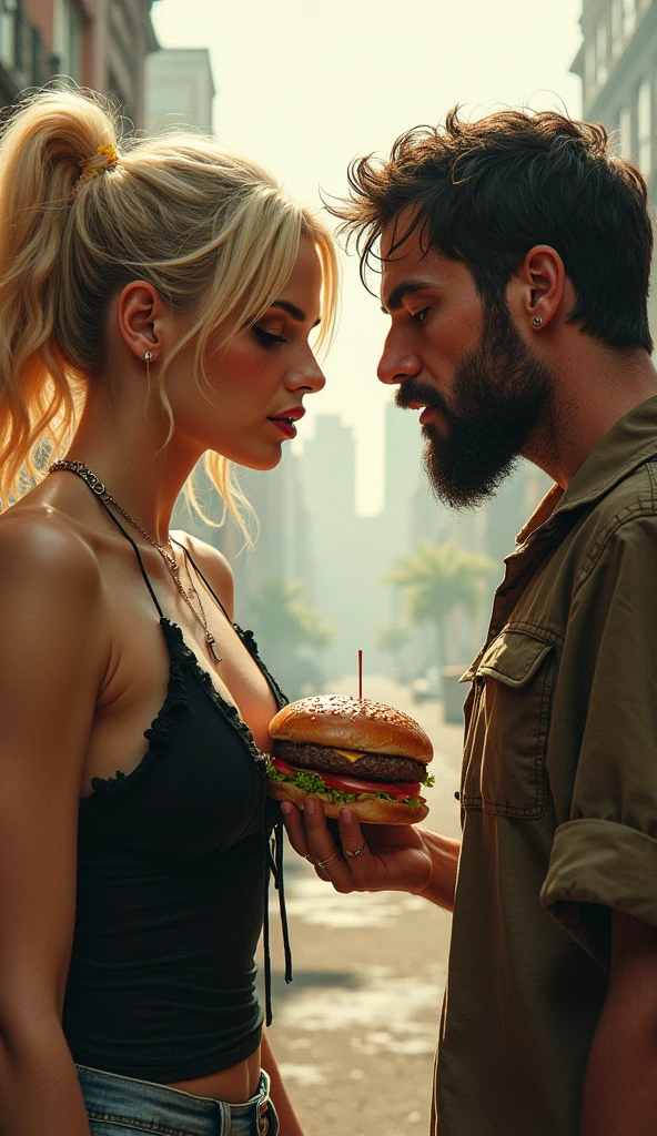 Masterpiece Photorealistic photo of stunning two handsome muscular men kissing passionately, sitting outdoors at a New York cafe in Times Square, must not have women, no females, honey eyes, short messy windy silver hair, flipping hair, closeup zoomed in tight crop portrait, people watching, top-view (outdoor New York cafe in Times Square coffee shop scene:1.2) (day time:1.2) wearing a (linen shorts and no shirt:1.3) (Lighting-red:1.2) foreground objects background details (masterpiece:1.2) (photorealistic:1.2) (bokeh:1.2) (best quality) (color grading) (detailed skin:1.3) (no shirt:1.3) (intricate) (8k) (HDR) (cinematic lighting:1.3) (sharp focus) (realistic fingers) (no female:1.2) (no women:1.2), messy windy hair, Location New York City