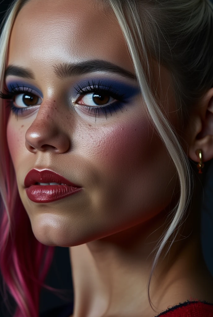 jenna ortega(j3nnaort3ga1.5), margot Robbie as Harley Quinn in Suicide Squad, Harley Quinn face makeup, full body, soft lighting, dynamic angle, realistic lighting, photo by Robert Adams, (natural skin texture, hyperrealism, soft light, sharp: 1.2), (intricate details: 1.12), hdr masterpiece, best quality, (highly detailed photo: 1.1), 8k, photorealistic, (SFW)
