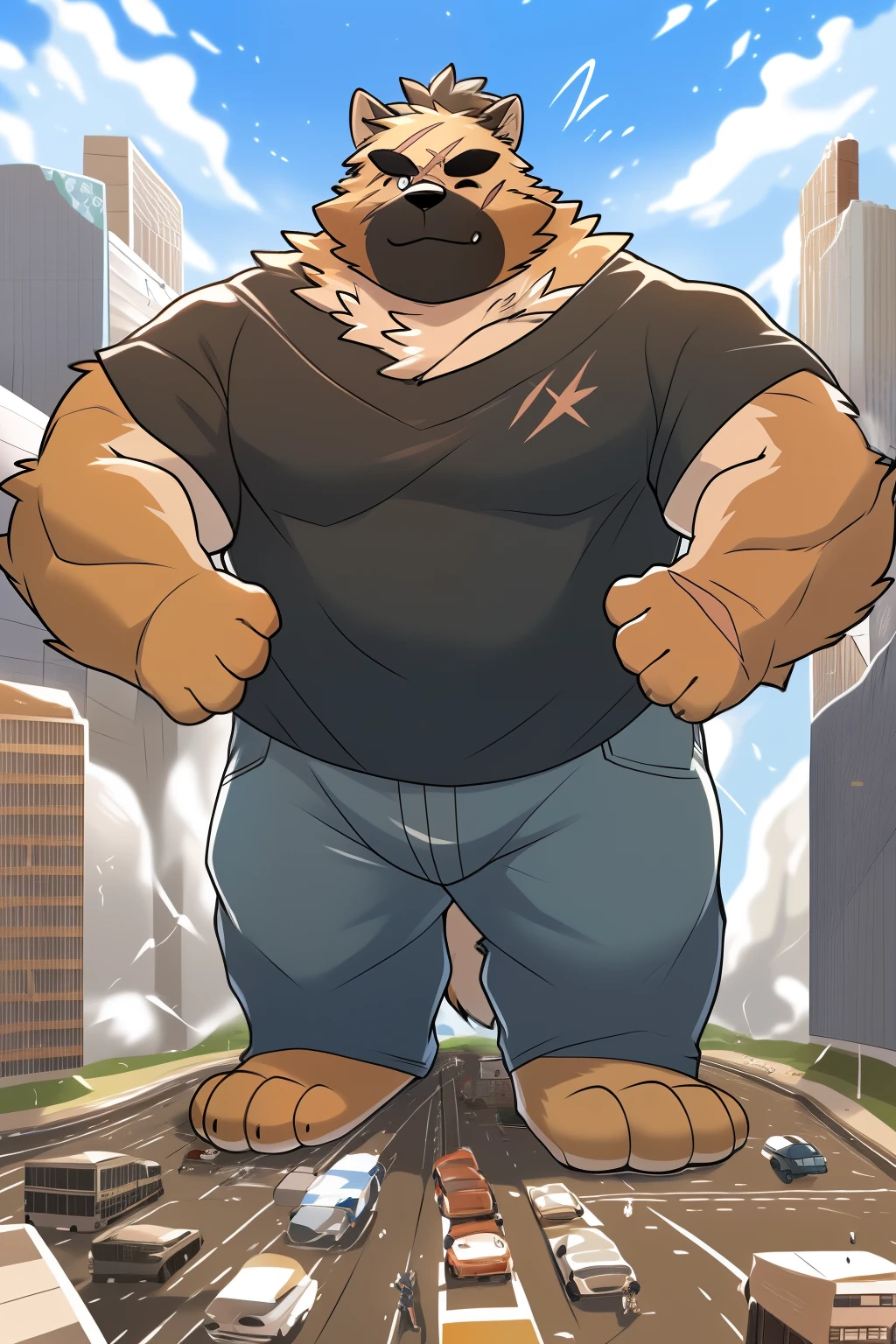 author: takemoto arashi, (1 boy), one, Yasuyori, Scars, Men, t-shirt, Jeans, (Massiv:3.0, ( heavyweight,stark,Macro, Emphasize )), background (( of the collapsing building, raise little voice , the crack in the road)),