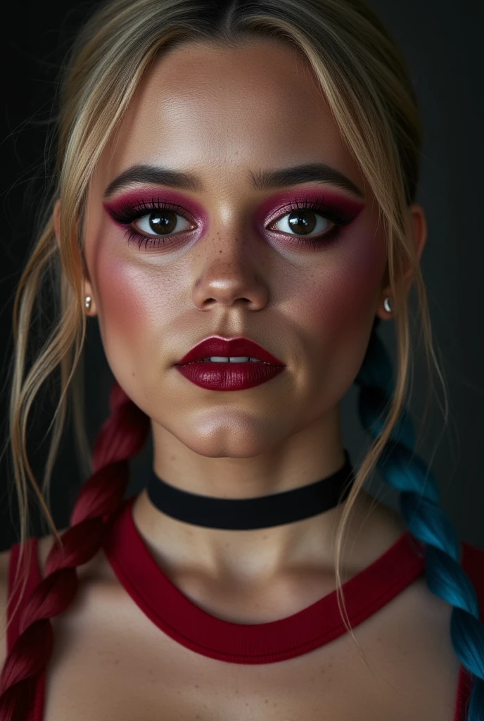 jenna ortega(j3nnaort3ga1.5), margot Robbie as Harley Quinn in Suicide Squad, Harley Quinn face makeup, (full body shot), soft lighting, dynamic angle, realistic lighting, photo by Robert Adams, (natural skin texture, hyperrealism, soft light, sharp: 1.2), (intricate details: 1.12), hdr masterpiece, best quality, (highly detailed photo: 1.1), 8k, photorealistic, (SFW)
