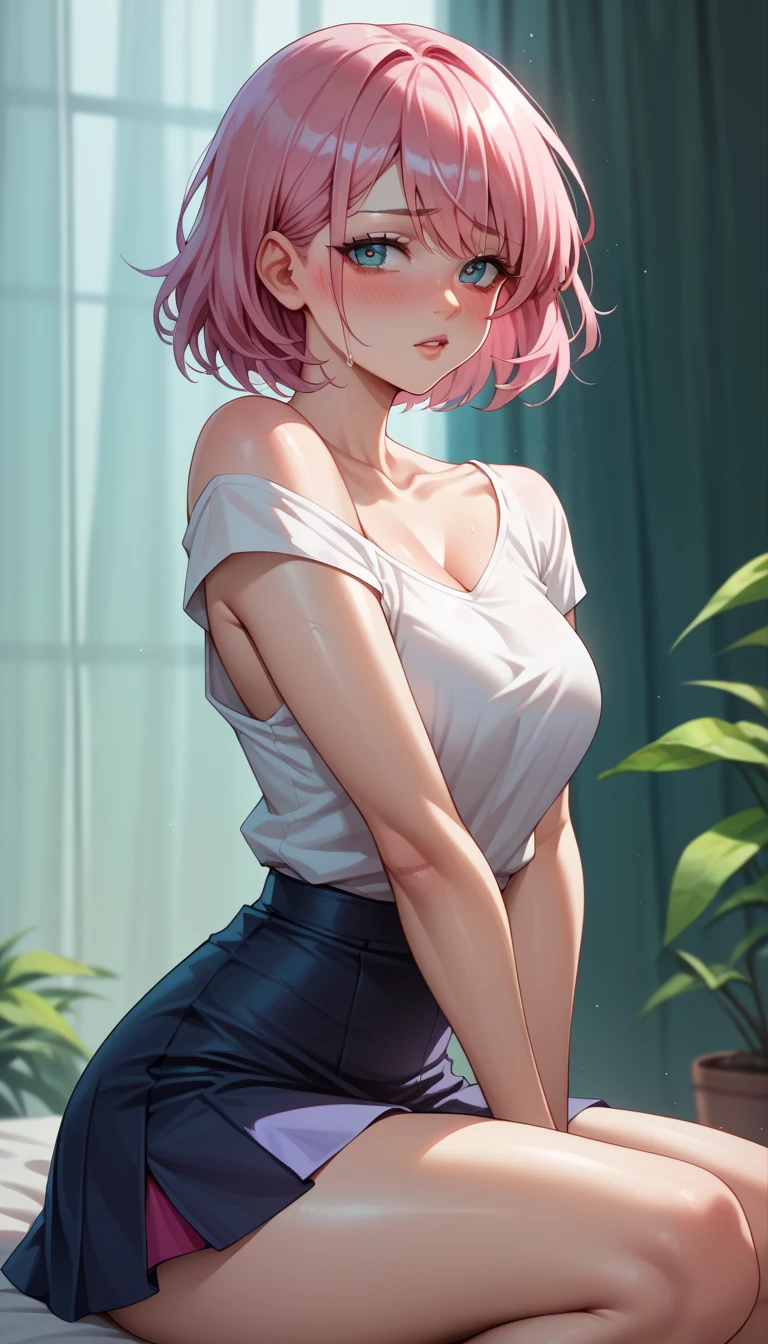 Generate a high-quality, 8k image of Sakura Haruno from Naruto Shippuden, showing her full body. Sakura, also known as Haruno Sakura, should be depicted with her signature pink hair, which is vibrant and beautifully styled. Her eyes should be a stunning shade of green, highly detailed and perfect in their depiction. Sakura should possess a nice figure with great curves, emphasizing her good feminine figure. In terms of clothing, Sakura should be adorned in a fashionable modern outfit, exuding contemporary style and flair. Consider a sleek, form-fitting top in a complementary color to her hair, perhaps a soft pastel or contrasting bold shade. Pair this with well-fitted jeans or a trendy skirt, depending on the aesthetic you envision. Accessories should be tasteful yet eye-catching, such as dainty earrings or a statement necklace. Ensure that the outfit enhances Sakura's overall appearance and reflects her confident and modern persona. The image should capture Sakura in a dynamic pose, showcasing her strength and grace. Every detail of her attire and physique should be meticulously rendered, resulting in a highly detailed and beautiful portrayal. The final image should be of the highest quality, delivering the best image possible of Sakura Haruno in her modern attire.