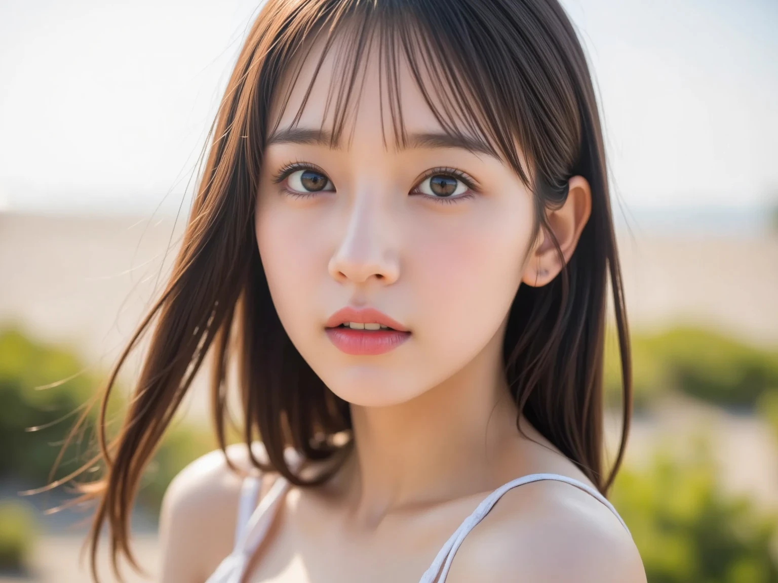 (masterpiece:1.30),(RAW photos:1.3),eyelash, double eyelid, gorgeous Makeup,Realistic and beautiful skin,
perfect anatomy, (cleavage,beatifull breasts,slim waist,navel:1.3),spot light
(dynamic_pose, aesthetic_pose,dynamic angles:1.3),Poster photo of three KAWAII beautiful Japanese idols,Vibrant poster shot with summer beach as background,blur background,(three girls, off shoulder:1.4)