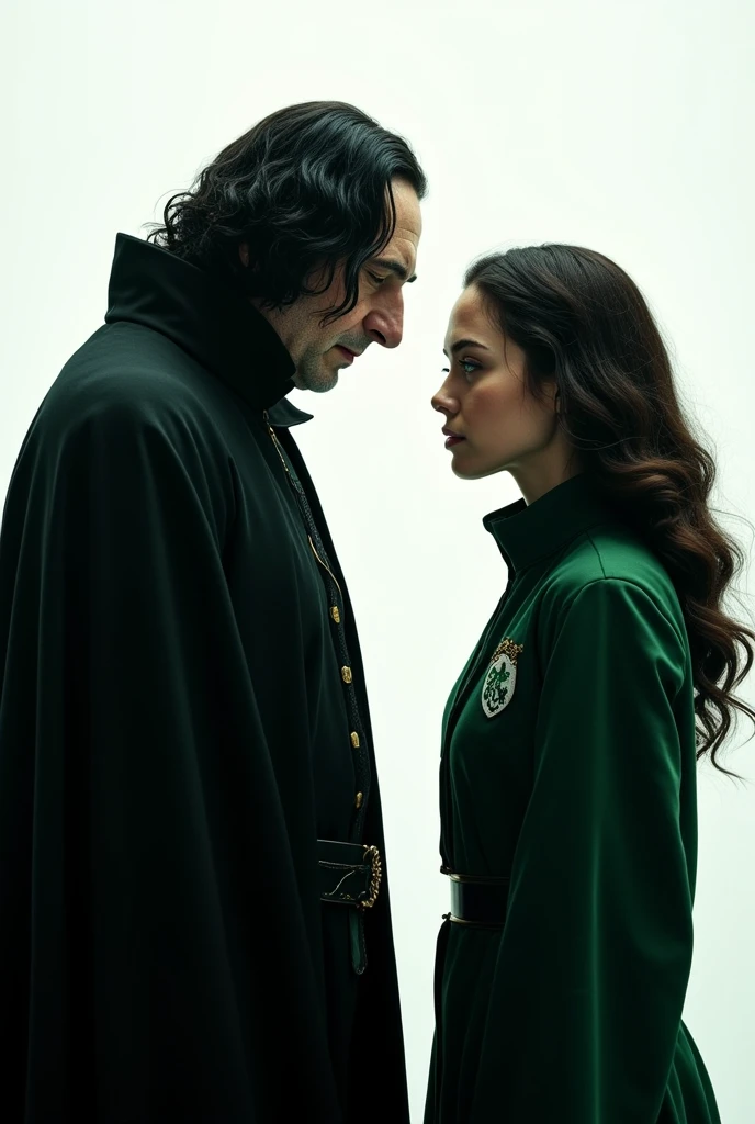 Severus Snape joven y guapos teniendo sexo con una chica adulta de pechos grandes con uniforme verde esmeralda y con adornos de Quetzalcoatl 