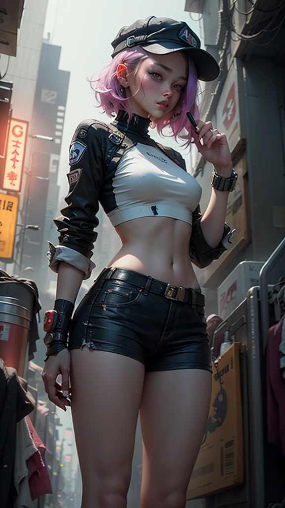 Beautiful woman:1.2),(colored hair:1.2),(leather clothes and sexy poses:1.3),(topless:1.2),(sassy poses), (long breasts:1.1),(hard nipples),(fat pussy, puffy pussy),( cyberpunk style:1.3),(realistic:1.1),(detailed:1.1)