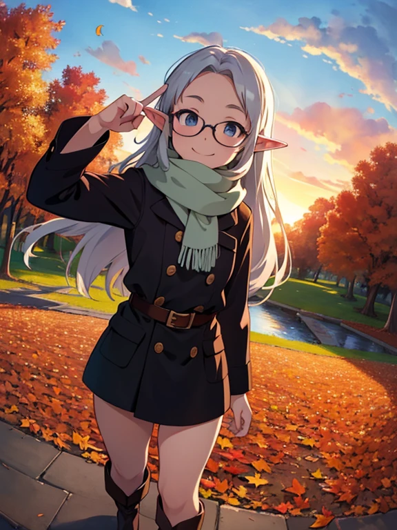 masterpiece， best quality， High image quality，(  super flat  ,    flat shading pointing at blackboard )，Elf、Glasses，Beautiful silver hair、  Fisheye Lens  ， Beautiful young mother and lovely daughter， warm scarf， (naked)，Long Hair，  boots, smile, smile，White Breath，fun, play，Autumn park garden，  falling leaves for vaginal discharge ，Autumn sky，dusk， beautiful sunset ，Wide angle，  bright color ，watercolor, Ghibli Style，Strong winds，  Girl Temptation，