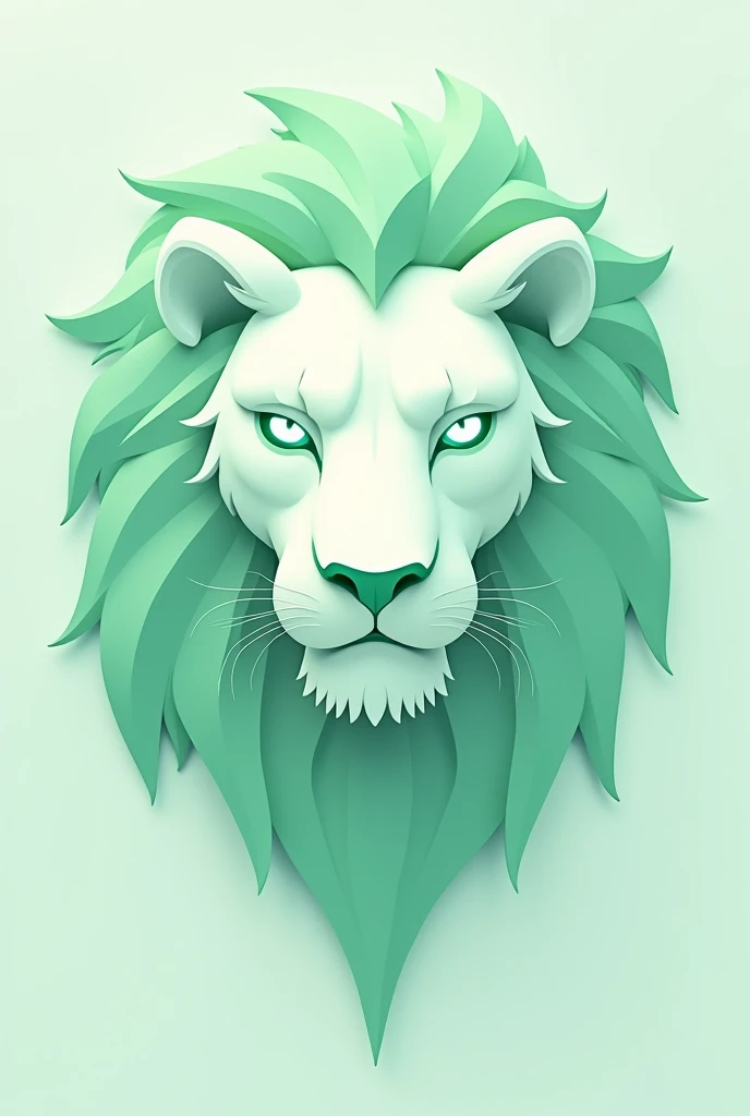 Creates the image of a lion's head with a light green mane, white skin and * eyes glow light green * , minimalist design style containing only the outline
