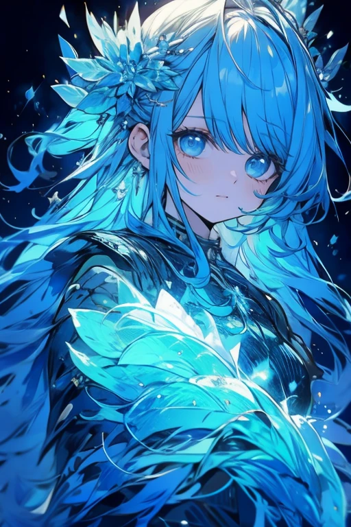 White girl (detallada), very long blue hair ( details ), Octopus surrounds her on the back, Rim Light,  water and background waves.