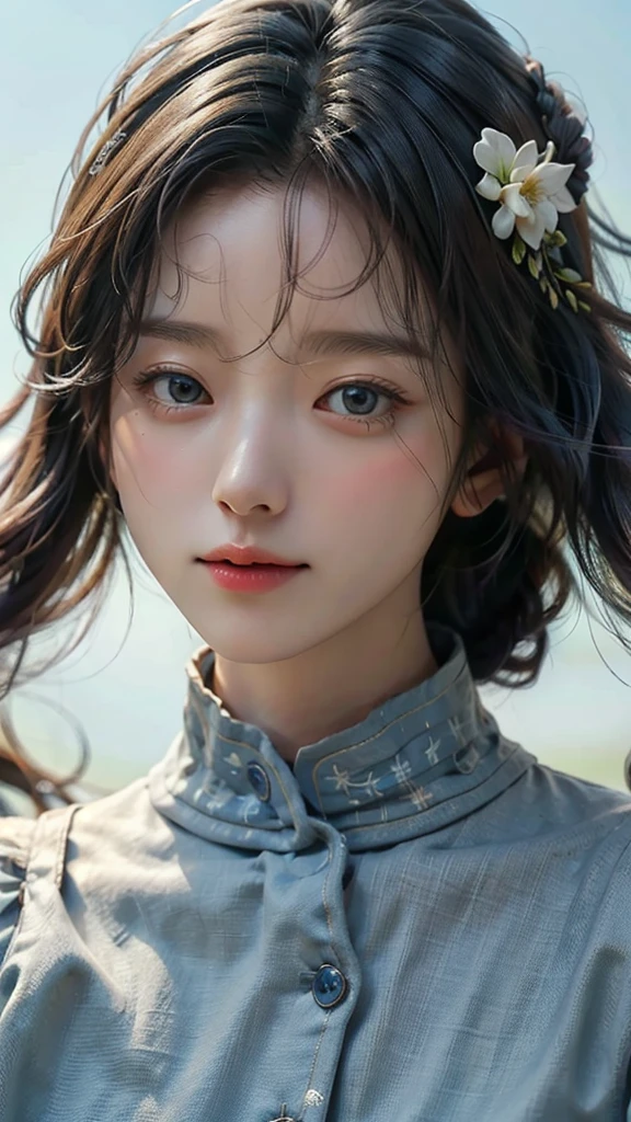 (masterpiece), (top), (High Quality Details), (illustration), ( Watch 1 female ), Staring at the viewer, (Interview), Beautiful, Detailed Eyes, delicate and beautiful face, Floating, (High saturation), (shining), blue sky, Bright and beautiful face, skin is young and radiant, Fair and shining, top appearance, Very beautiful, Her big eyes shine with a clear sky blue light while staring at the viewer, A beautiful and amazingly beautiful girl staring at her viewer,