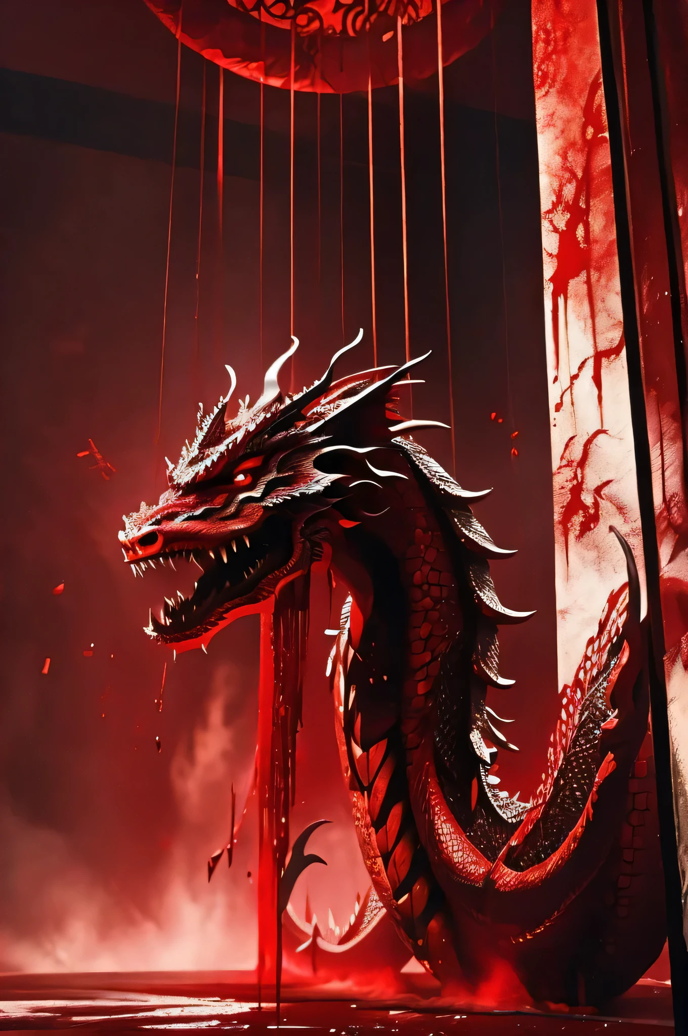 Amorphous Chinese Dragon, made of blood, in a wuxia/murim style