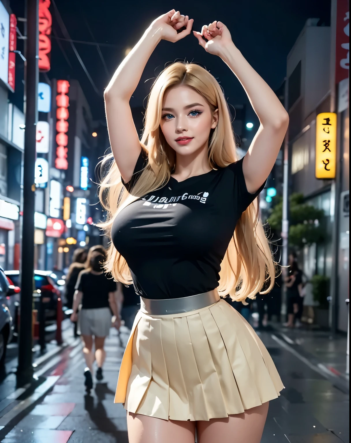 (beautiful micro girl:1.3),(future morning:1.4),( huge boobs:1.4) ,,(messy short glossy platinum yellow blond hair:1.3),(bangs:1.2)
(smile :1.2),(beautiful body:1.5),(silver mini skirt :1.4),(black big T-shirt:1.4),(big hip:1.3)