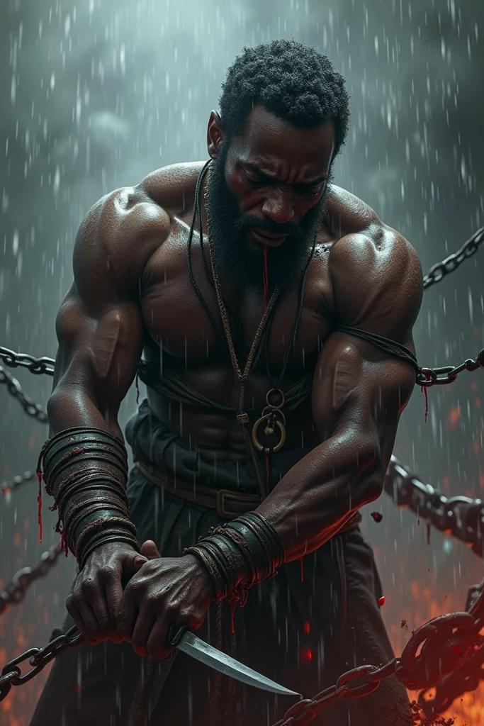 A powerful image of chains breaking or a barrier being torn down, symbolizing freedom from constraints.African