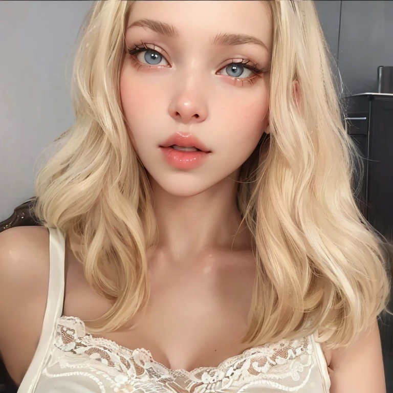 beautiful girl, blond hair blanco, wavy fur, greek goddess, beautiful eyes and perfect nose, soft skin, soft fur, Model, perfect girl,beautiful woman , (masterpiece),((ultra detailed)), (highly detailed CG illustration),(expressionless), (Best Quality:1.2),(1 girl:1.2),high quality texture, intricate details, detailed texture, a realistic representation of the face and person, detailed beautiful delicate face, Beautiful and delicate detailed eyes., pupil of the eye a face of perfect proportions, depth of field, perspective,20 years, thin face, (large eyes:1.2),blush,bright lips, perfect body, Skinny body, (narrow waist:1.3), big chest, distinct_Image, (shiny and pale skin), Focus on face , (blond hair blanco ), (beautiful finely detailed eyes and detailed face), (for white ), contrast 