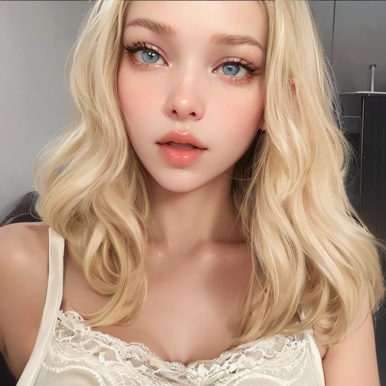 beautiful girl, blond hair blanco, wavy fur, greek goddess, beautiful eyes and perfect nose, soft skin, soft fur, Model, perfect girl,beautiful woman , (masterpiece),((ultra detailed)), (highly detailed CG illustration),(expressionless), (Best Quality:1.2),(1 girl:1.2),high quality texture, intricate details, detailed texture, a realistic representation of the face and person, detailed beautiful delicate face, Beautiful and delicate detailed eyes., pupil of the eye a face of perfect proportions, depth of field, perspective,20 years, thin face, (large eyes:1.2),blush,bright lips, perfect body, Skinny body, (narrow waist:1.3), big chest, distinct_Image, (shiny and pale skin), Focus on face , (blond hair blanco ), (beautiful finely detailed eyes and detailed face), (for white ), contrast 