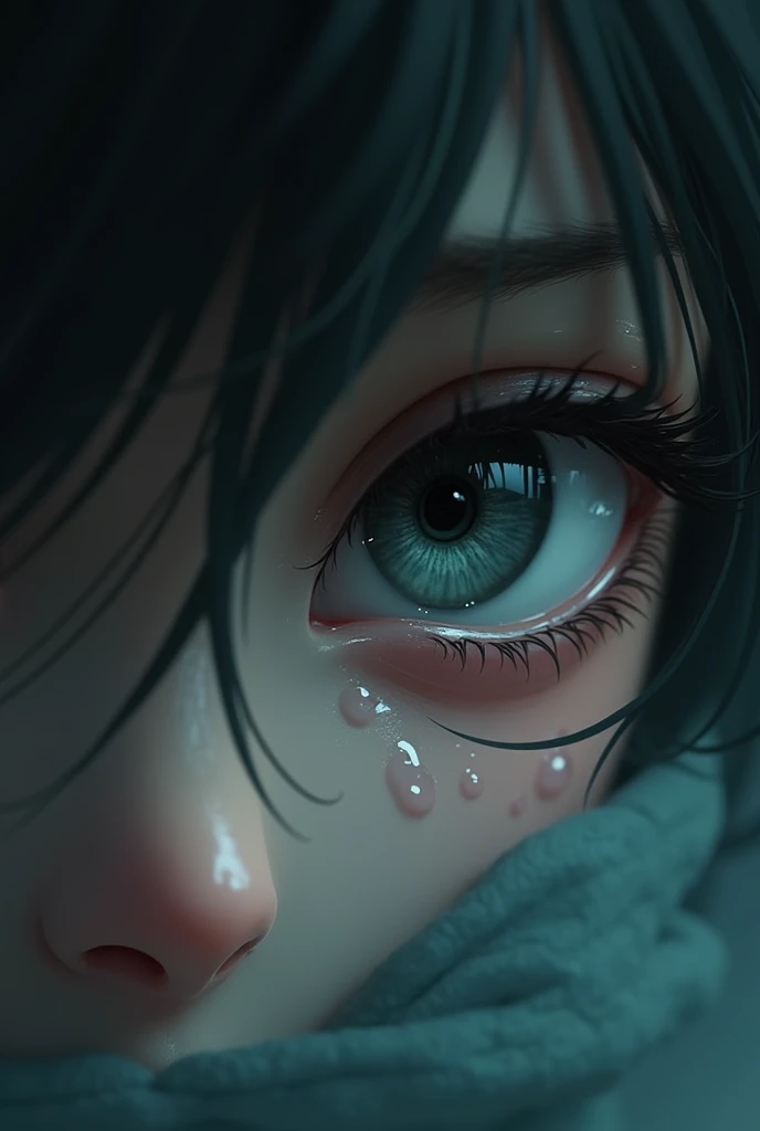 (Masterpiece, Best Quality)),realistic photo, large close-up of a woman's crying eyes, beautiful eyes, a lot of details of the pupil, crying eyes, visible tears in the inner corners of the eyes, eyes glazed with tears, very smudged and fuzzy make-up from tears, a lot of details, 8k, raw photo  (face mimic:cry), perfecteyes eyes,  ruined makeup, mascara tears