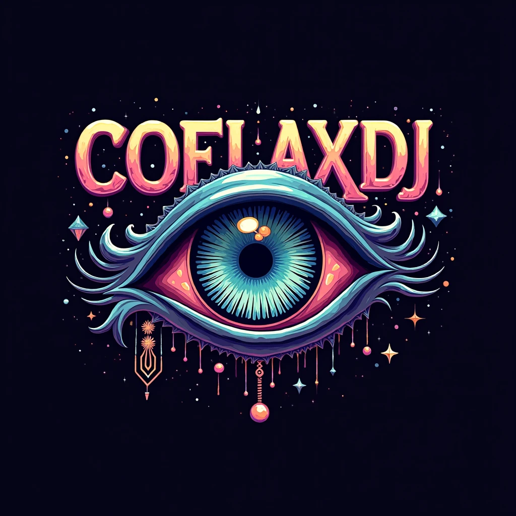 create a logo that says CoflaxDJ for my new electronic set, That I have an eye with hallucinations