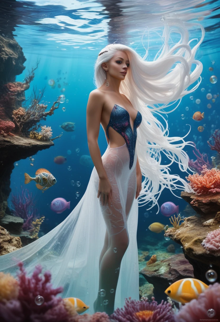 (style underwater background :1.0), A beautiful ethereal underwater creature, long flowing white hair, translucent skin, swirls of dark water, luminescent bubbles, surreal, dreamlike, serene, otherworldly, intricate details, high quality, 8k, photorealistic, masterpiece:1.1), (HD quality:1.1)(best quality:1.1),