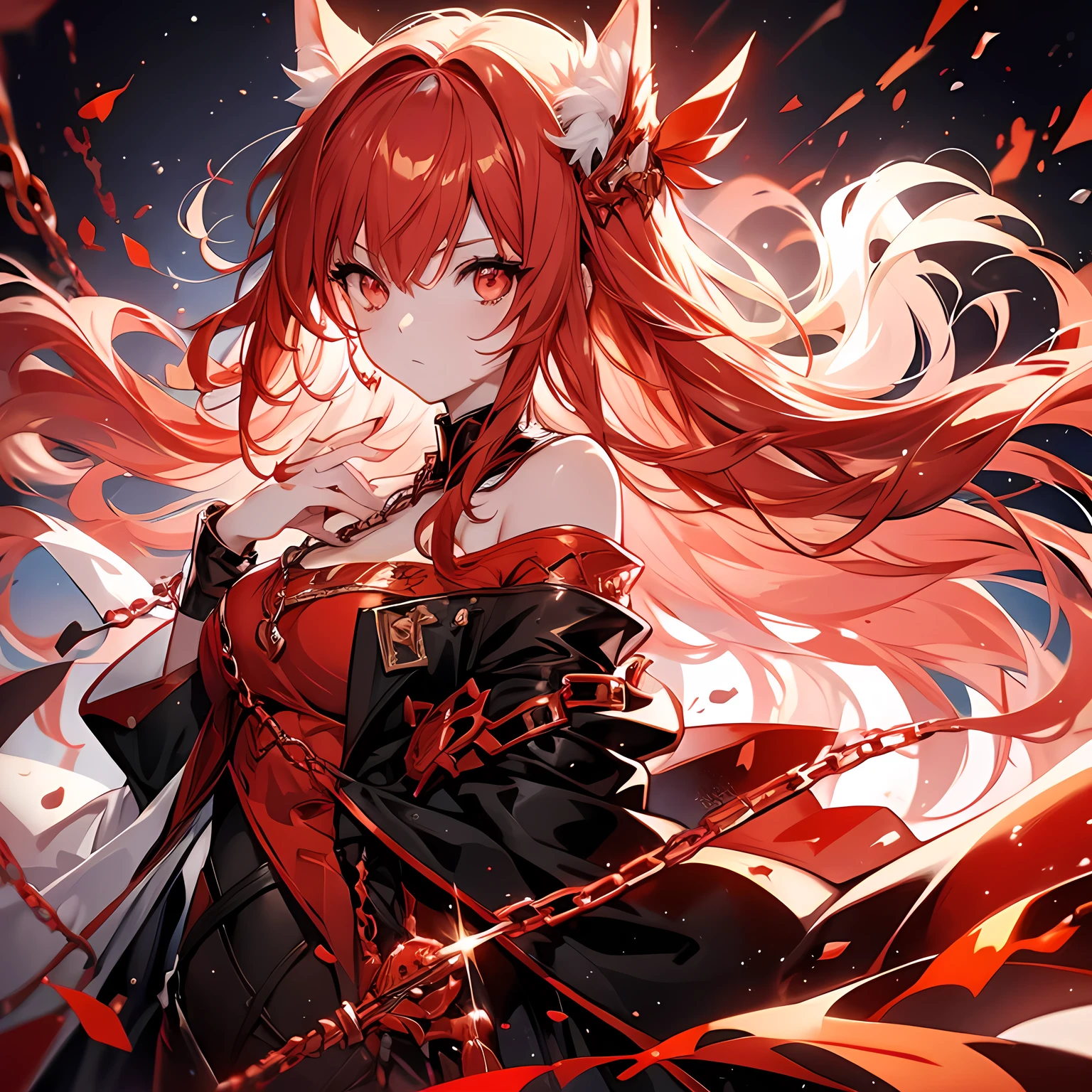 Fiery,Red,Girl,Anime,Character,with,Glowing,Eyes,and,Chains