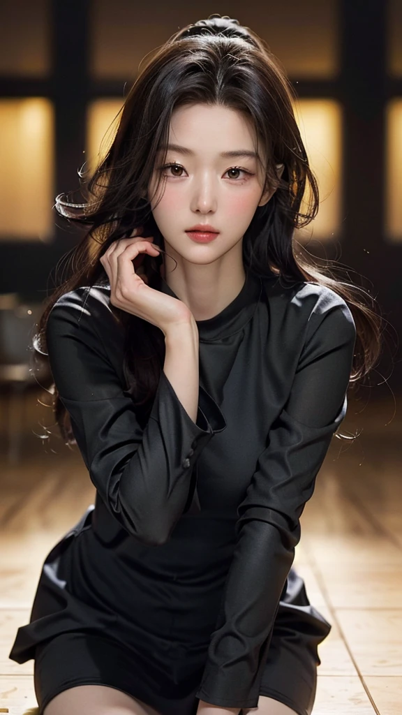 (masterpiece), ( top notch ), ( High Quality Details ), (illustration), (1 woman),  is watching the audience, (Interview),  Beautiful, detailed eyes , Hair length is random , Floating , (High saturation), (shining), Bright and beautiful face,  Her skin is young, radiant, , 공정하고 shining, Best appearance , Very beautiful,  beautiful and amazing beautiful girl ,