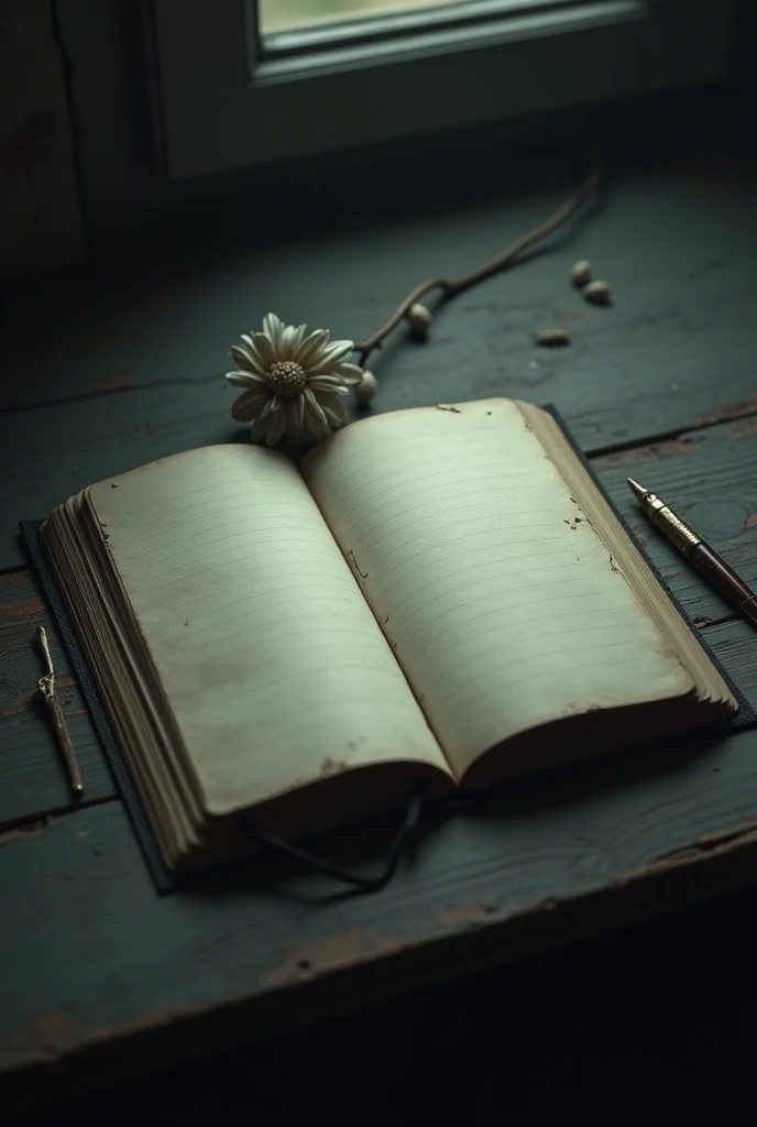 Blank open diary, page turned to camera fully open