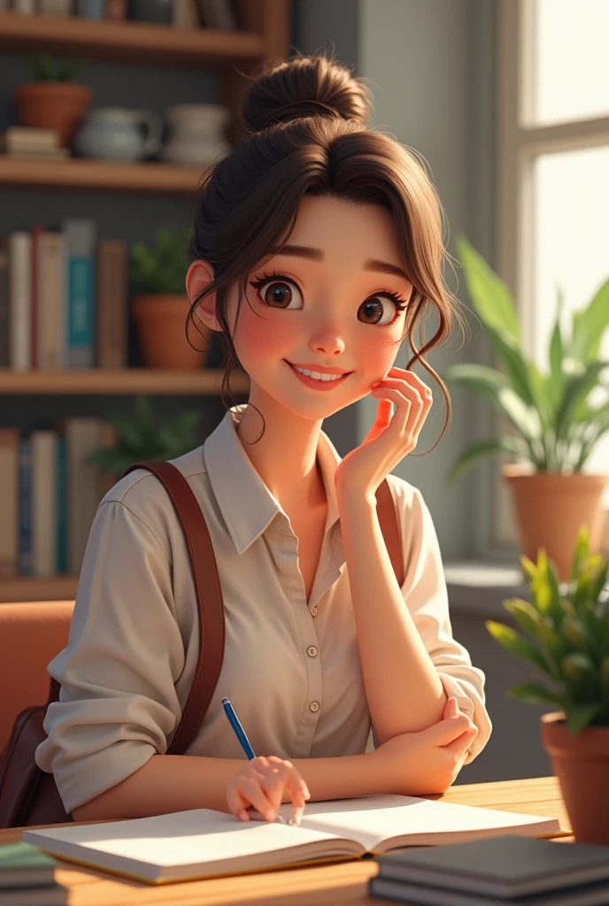 (8K, RAW photos, best qualtiy, tmasterpiece:1.2), (realisticlying, photograph realistic:1.37), Hyper-detailing, 超高分辨率, 1个Giant Breast Girl, looking at viewert, beautifull detailed face, ssmile, smal, (Small chest,Thin waist:1.3), The shirt, Beautiful Details Skin, skin textures, Floating hair, profesional lighting, Read a book and drink tea, The years are quiet, Cinematic lighting, Chiaroscuro, projected inset, Sony FE GM seaside,grin