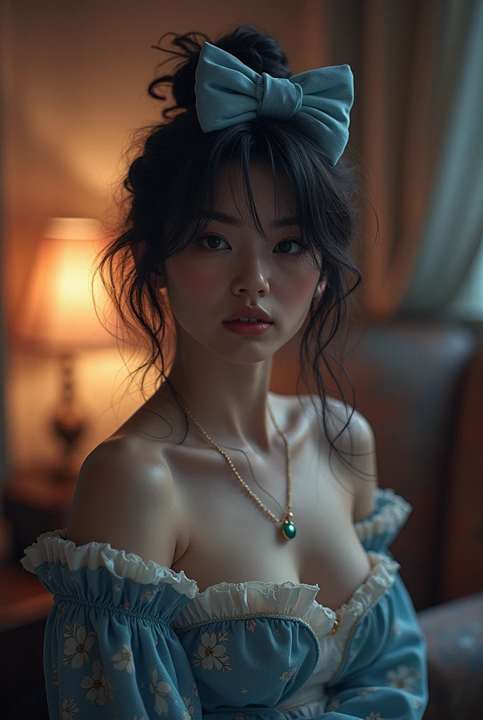 ((masutepiece)),(((top-quality))),((Ultra-detailed)),((((Realistic)))),((dishevled hair)),((frilld)),(One Woman),(Solo), (ass forcus),lip stick,dynamic ungle,big top sleeves,floating,美しいdetaileds空,Water with beautiful details,beautiful finely detailed eyes,Overexposure,(fist),deadpan,Side Brand Van,Rabbit between the eyes,bow ribbon,a bow tie,buttoning,bare shoulders​,(((smallbreast))),detaileds,Blanc Stare,pleatedskirt,Flowers、((White corset suit))、(((By the window in a dimly lit luxury hotel bedroom)))