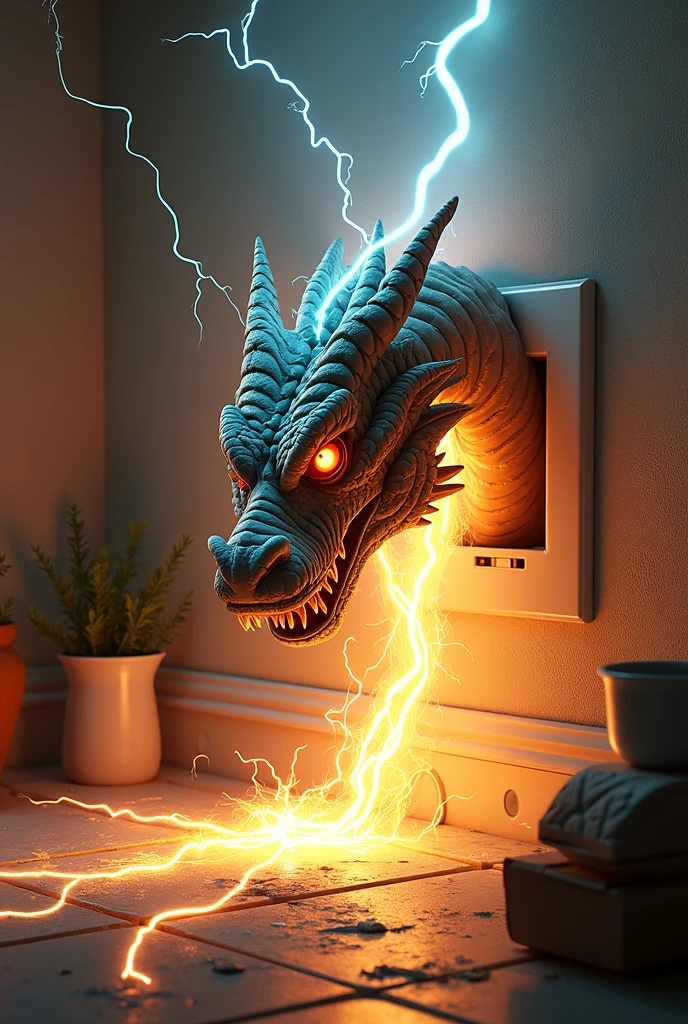 There is a dragon from the electrical socket. Fire sprays the .