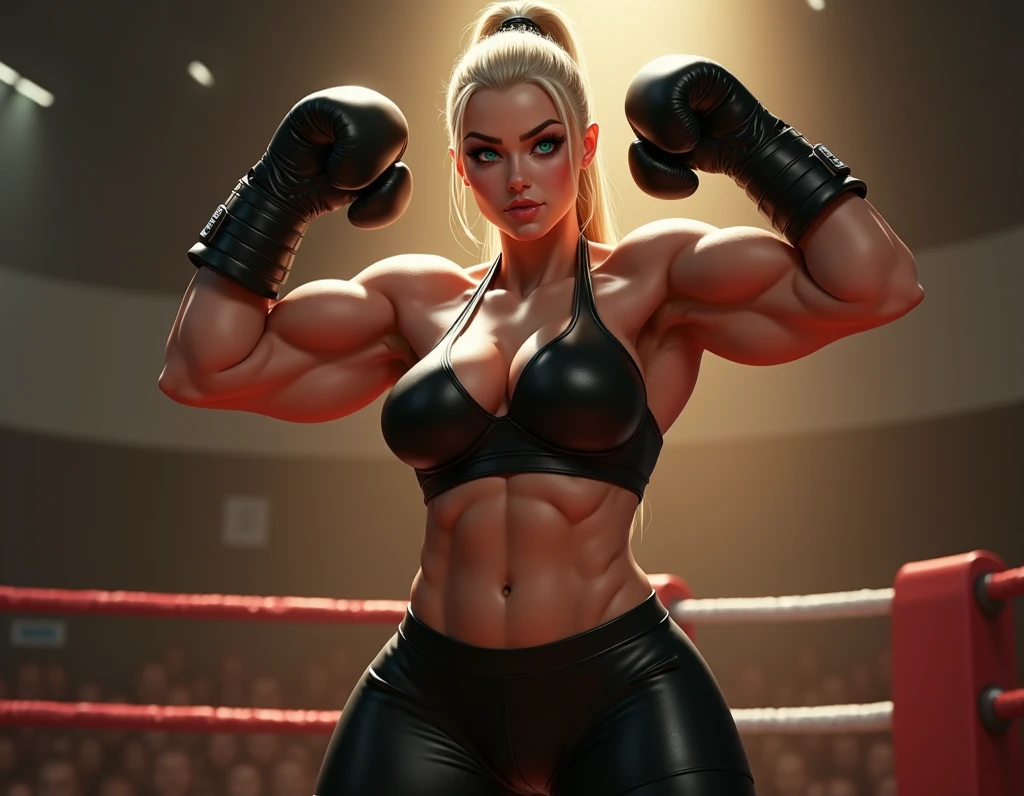 (((((Massive Female Bodybuilder))))), , ,
((((Muscular Quadriceps)))), , ,
((((Huge breasts)))), , ,
1, high quality, detailed, masterpiece, boxing gloves, (nsfw), ((Punk girl with boxing gloves in the ring)), strong abs, gym, glowing yellow eyes, beautiful, young, fair skin, smooth hair