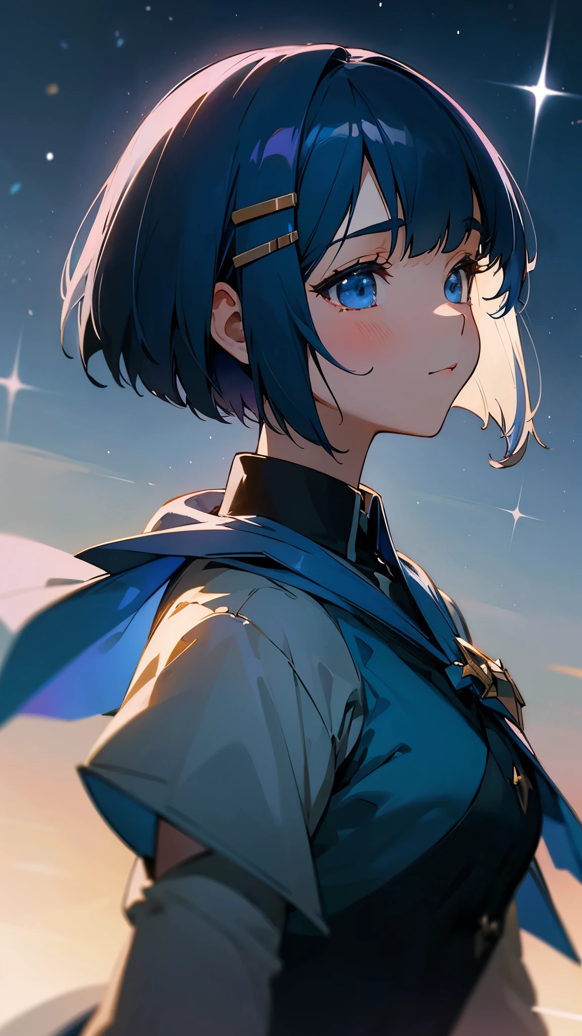 (extremely detailed CG unity 16k wallpaper:1.1), (Denoising strength: 1.45), (tmasterpiece:1.37), (Full body posing:1.4:), whole-length, Dynamic angle, starry sky, lifelike texture, side lighting, 1 girl, (cat girl), child, [deep skin|dark skin], dark orange eyes, glowing eyes, slit pupils, (blue hair), short hair, bangs, (whiskers), [maroon cat sunhat|cat ears], (hat bow:1.35), long purple scarf, flat chest, (closed firebrick robe), wide sleeves, sleeves past wrists, (sleeves past fingers), (leggings:0.85), (cat tail:0.6), looking to the side, dynamic angle, no light, (dark wheat field), in field, (fireflies:0.65), wide view, (night:1.2), (black sky), cloud, cirrus, (single high tower at far distance), illustration, cowboy shot, sparkle, glowing light, ray tracing, ((masterpiece)), (masterpiece), best quality, UHD  [(lateral view)|(back view:1.35)] [(dark shadow:1.2)|greyscale]