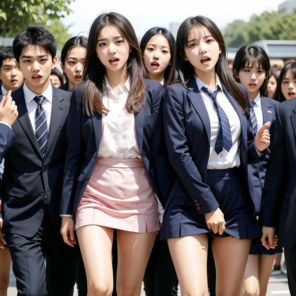 A female teacher pees in front of the blackboard during class、A female teacher pees in front of many students、A female teacher stands in the middle of a crowd of students、A large amount of  wets the lower body and floor of a female teacher、Being mocked by my own students for wetting myself、Black High Heels、White Suit、Beauty、Japanese women、Perfect figure、A female teacher surrounded by many students