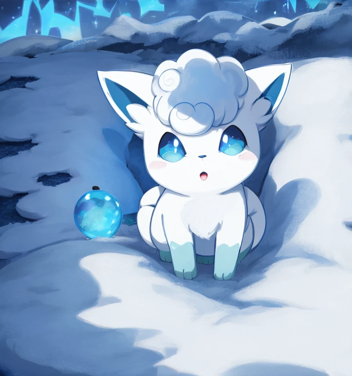 ALOLA_VULPIX, Pokémon, whole body, Solo, blue eyes, ice landscape,