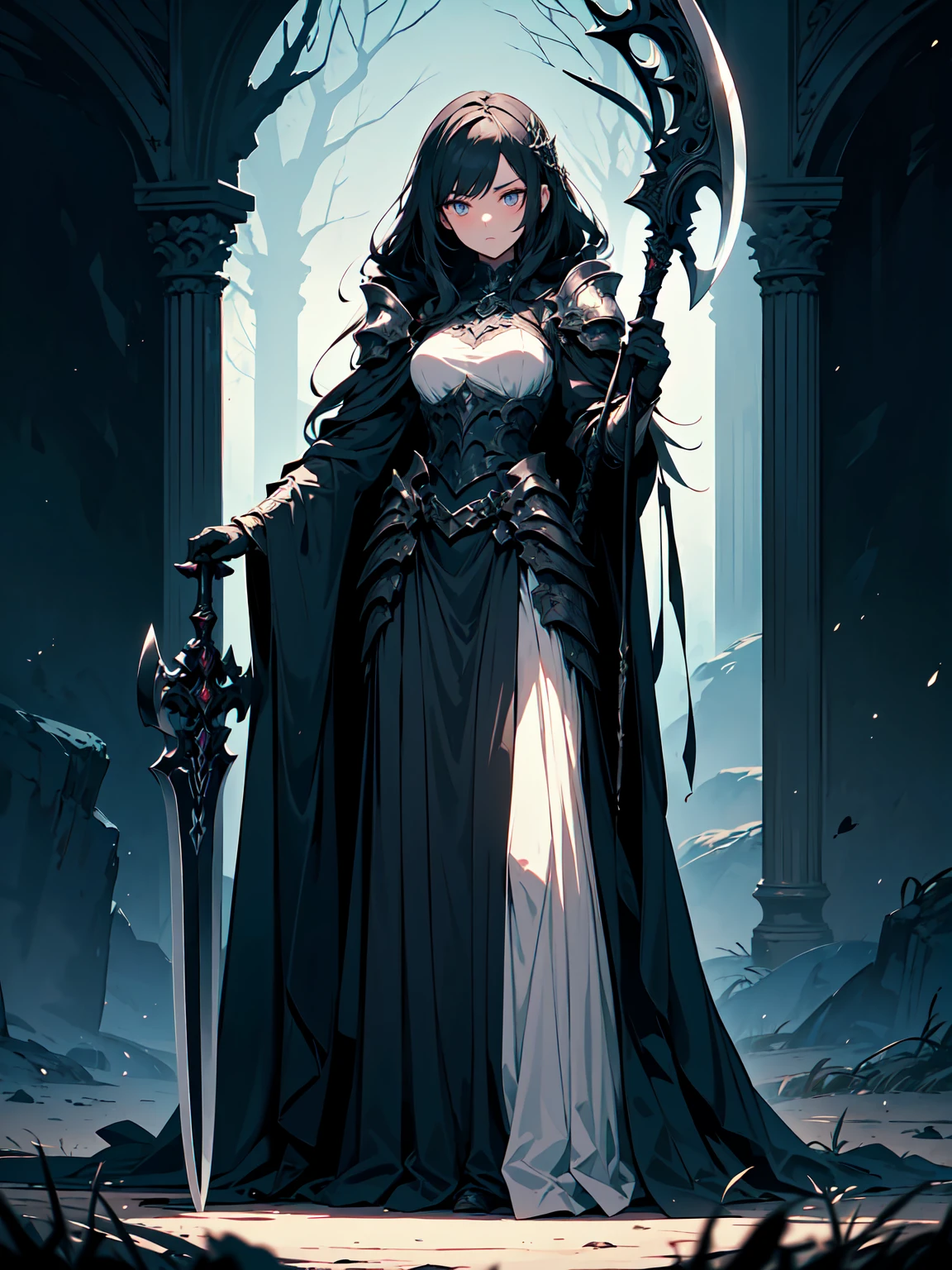 (extraordinary,Cinematic Quality,high resolution, masterpiece), a sexy and powerful fantasy queen in a mythical world, with (long flowing hair,]sleek black armor),(fierce gaze),(crown adorned with precious gemstones), (serpentine throne),(mystical and enchanting backdrop),(heavy volumetric light),(best illumination),(unique color presets),(fantastical creatures lurking in the background).