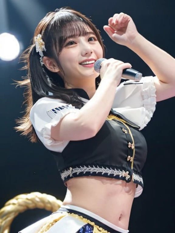 ((8K)), highest quality, 超High resolution, (Surreal)、(High resolution), 1 girl, idol, ((idol costume)), Overweight, extremely fat, ((Chubby)), stage, dancing, ((from above))