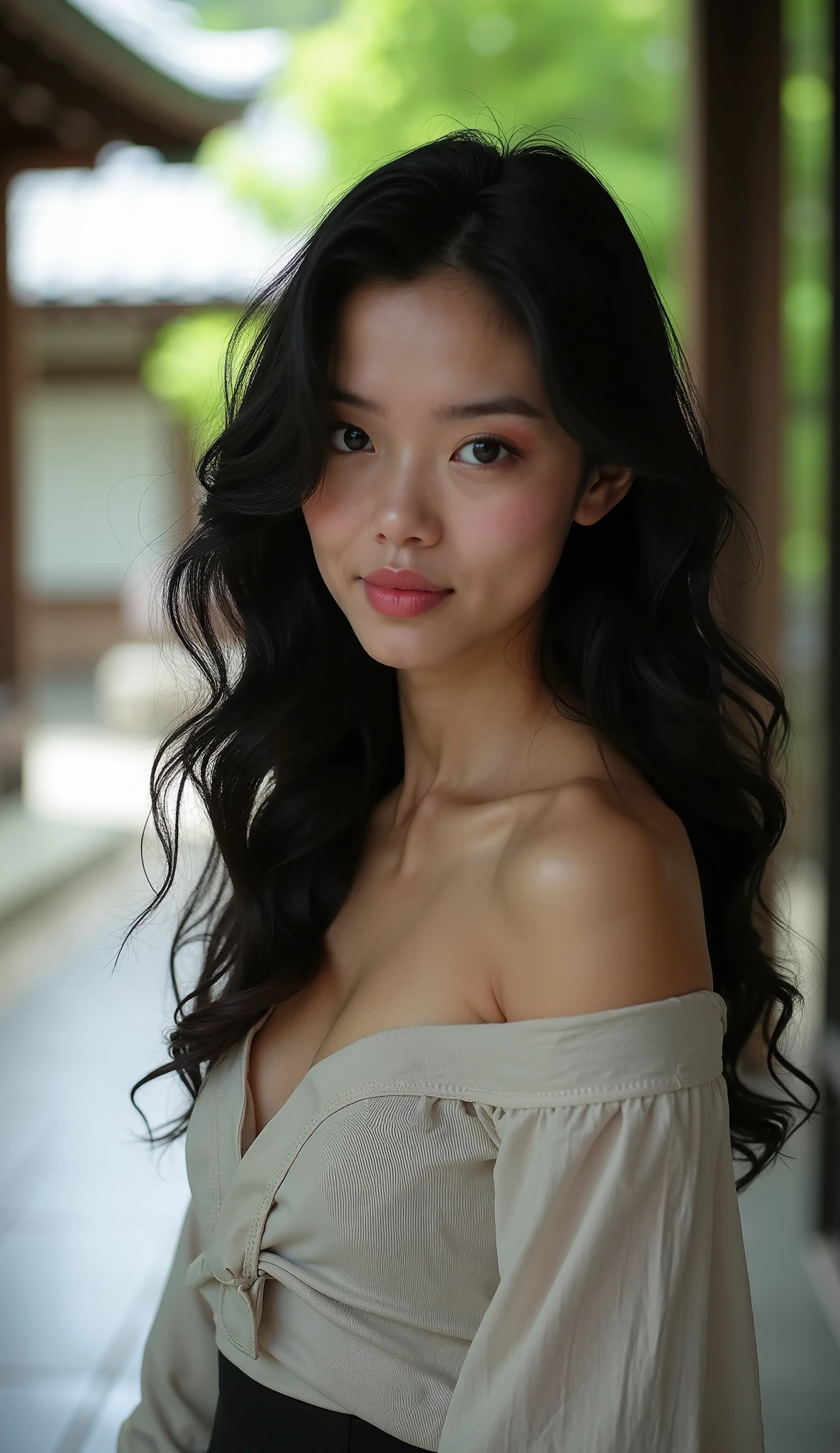 A 22-year-old girl with a face similar to Amy Lee's, (Highly detailed eyes with azure irises), (Seductive smile:1.2), (Long black curly hair:1.3), (Hyperrealistic:1.4), (Realistic detail:1.1)

Photographed in a Canon EOS R5, 85mm lens, F/1.8, NFSFW, 8K UHD wallpaper, using cinematic lighting and dramatic shadows, capturing every intricate detail of her features and captured expressions.