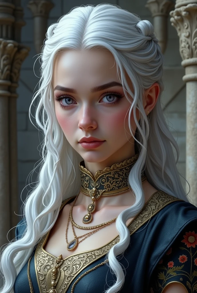 rhaenyra targaryen,naked,laying on bed,detailed face,beautiful detailed eyes,beautiful detailed lips,hyper realistic,oil painting,intricate details,dramatic lighting,chiaroscuro,warm colors,glowing skin,high quality