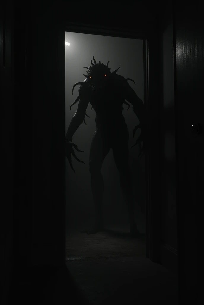 (photorealism:1.2), terrifying alien, outside , knocking on my bedroom window, In the darkness of the night , horror atmosphere