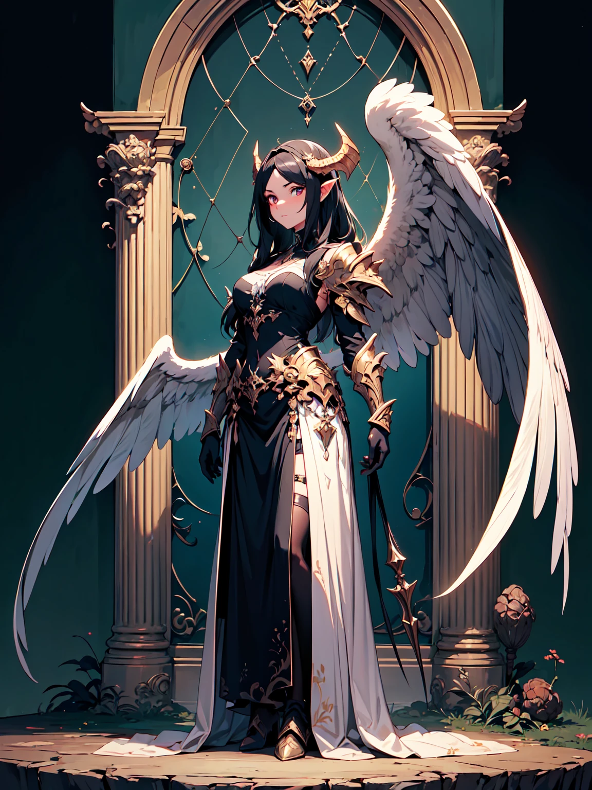 highest quality,masterpiece,((tarot cards,Art Deco Frame)),magician、 Arcana4Put the Great Element on the table.、Portrait of goddess holding a sword on a throne,destroyed dress , gold, gustav klimt, broken skin, wings, chains, dark melted makeup, star, oracle