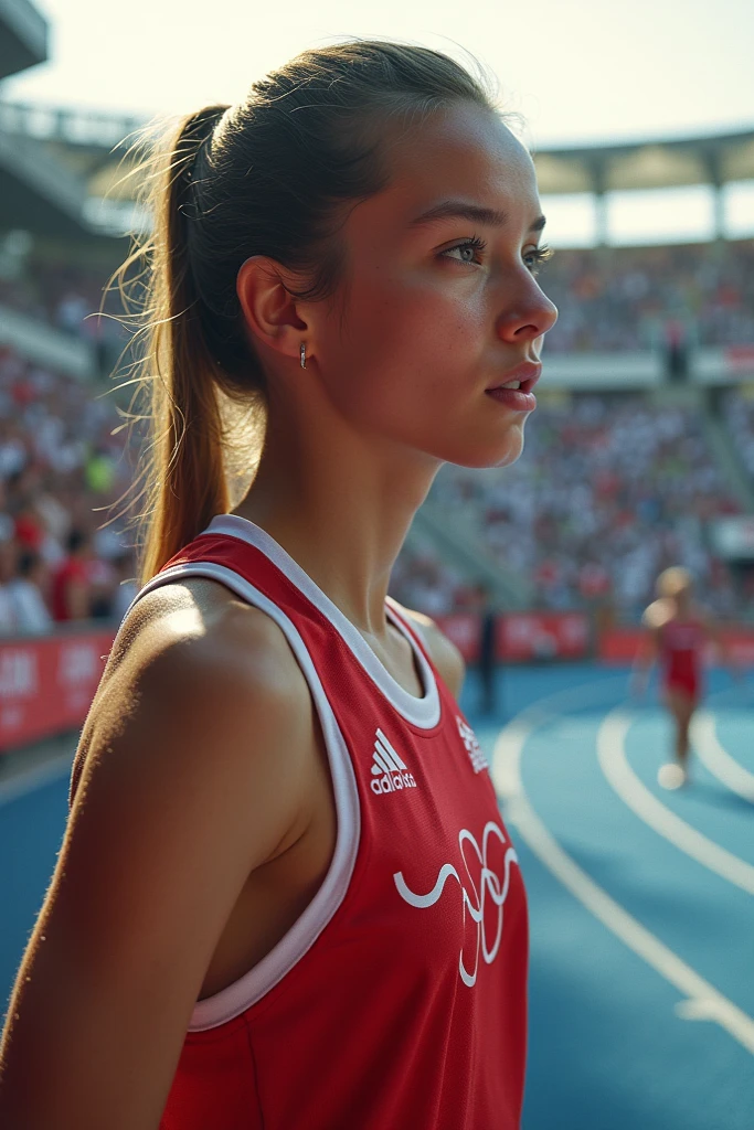 cinematic photo of sidelight,slender,shiny make-up,sweat,blurry background,rim_light,frontlight,22yo,
<lora:Rio_XL_0_:1>,rio,
tennis_uniform,summer,full_shot,to collect an award at wembley stadium,, 35mm photograph, film, bokeh, professional, 4k, highly detailed