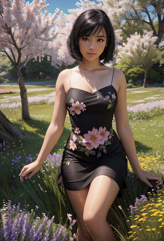 a beautiful black hair girl with short blonde hair in a field of flowers, elegant mandala and fractal patterns in the background, soft bedsheets, ethereal fantasy atmosphere, (best quality,4k,8k,highres,masterpiece:1.2),ultra-detailed,(realistic,photorealistic,photo-realistic:1.37),intricate details,delicate colors,dramatic lighting,surreal landscape,dreamlike,magical
