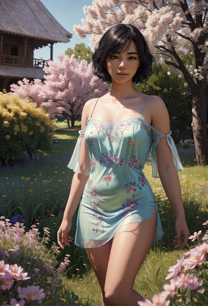 a beautiful black hair girl with short blonde hair in a field of flowers, elegant mandala and fractal patterns in the background, soft bedsheets, ethereal fantasy atmosphere, (best quality,4k,8k,highres,masterpiece:1.2),ultra-detailed,(realistic,photorealistic,photo-realistic:1.37),intricate details,delicate colors,dramatic lighting,surreal landscape,dreamlike,magical
