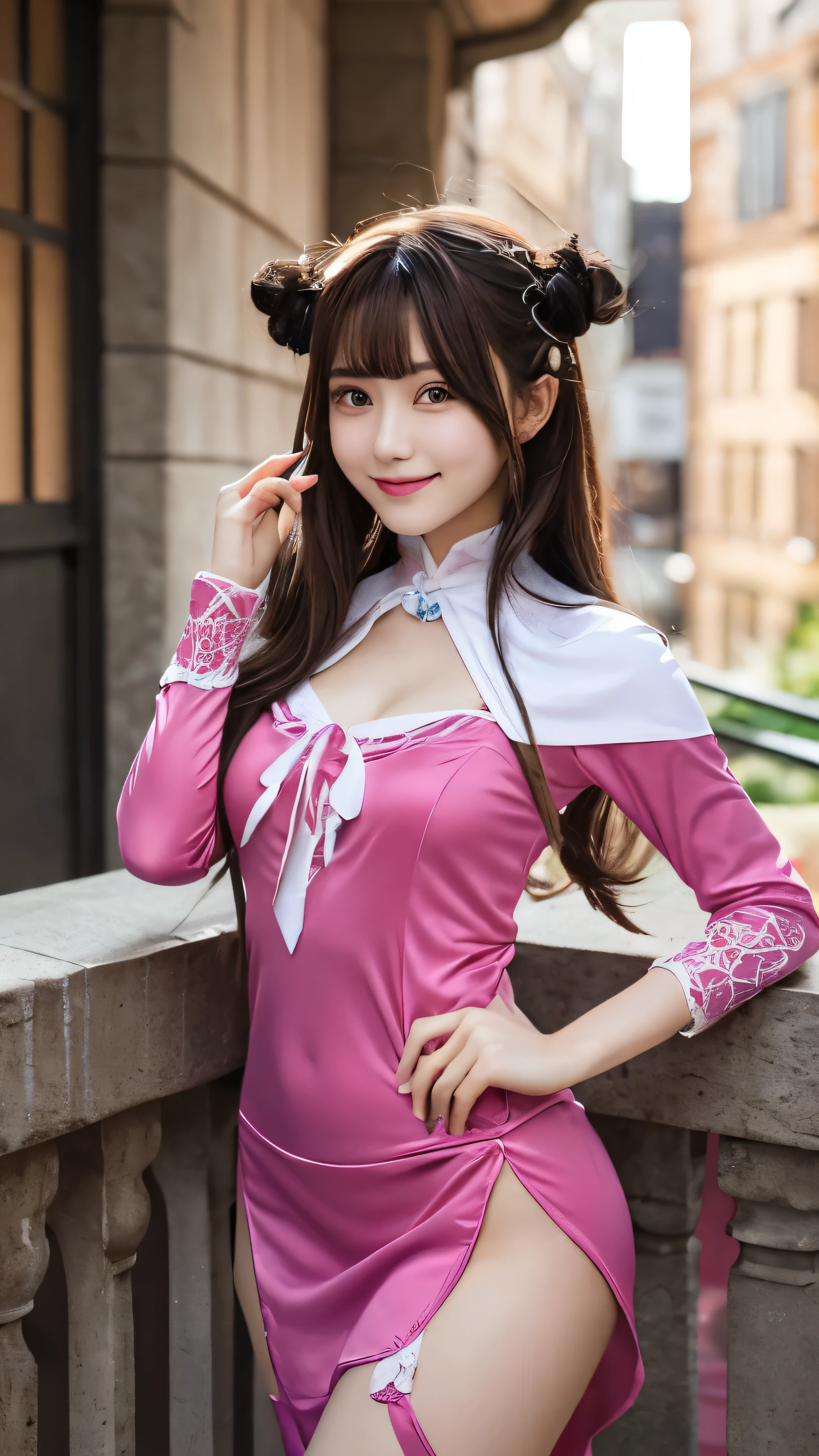 a closeup, masterpiece, top-quality, FULL ANATOMY、Raw foto, Photorealsitic、(Cute little face:1.7)、(Very cute smile:1.7)、(with round face:1.8)、(She has a cute face like an idol、double tooth:1.3), A dark-haired、(Pink Ranger:2), depth of fields, hight resolution, ultra-detailliert, finely detail, ighly detailed, extremely detailed eye and face, Realistic pupils, foco nítido, Cinematic lighting、Big Bust、Clothing that emphasizes the bust、19-year-old woman、One lady、独奏、 (Honeyfold Twin Tails)、Curly hair、Patsun bangs、Very detailed 8k wallpaper、Plaid pleated skirt、Show me your whole body、(Plump panties:1.3)、Cute panties in light colors、White Sox、(Panties are visible from the skirt、Lift the hem of the skirt with both hands、Showing her panties to the camera)、is standing、Angle from below、(Thigh close-up)、(Nice figure、big breasts thin waist、Kubire、Clothes with emphasized chest bulge)、depth of fields、Bokeh in the background