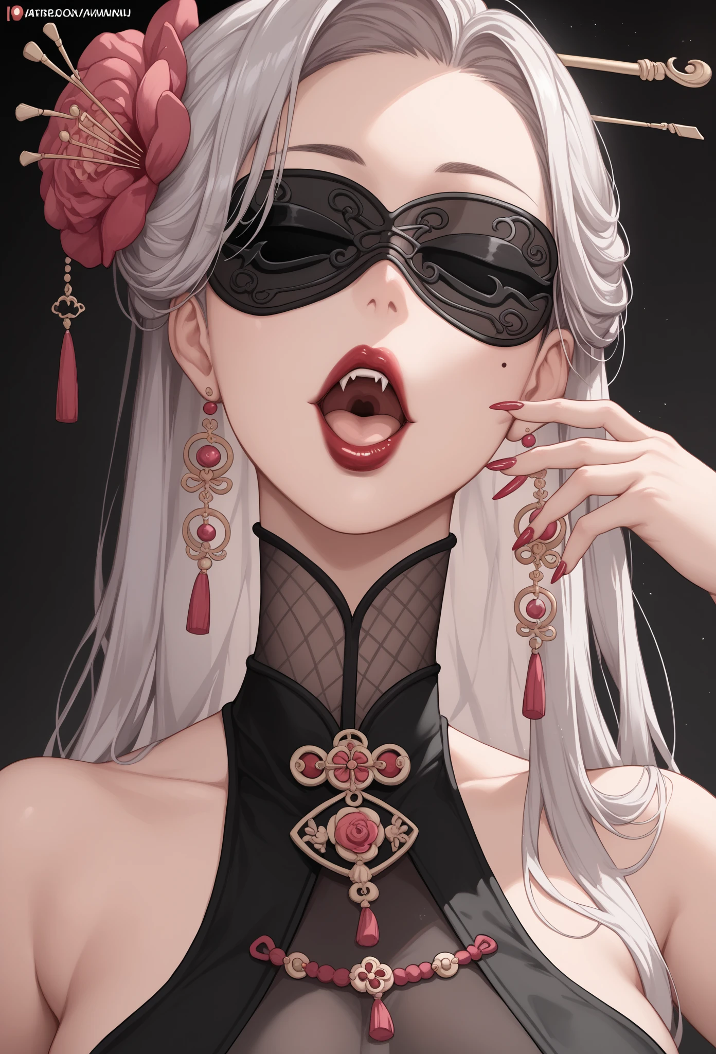 Close-up of a woman wearing a blind and a bra, Fantasy blindfolded, black eye mask, Blindfolded, Blindfold, wearing black choker, gorgeous chinese models, seductive anime girls, wearing intricate black choker, wearing a choker, bra strap, Black bra, Yoshitomo Nara, Lingerie, laced lingerie, bralette，（bite lips）