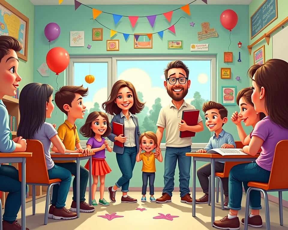 caricature-like image of school decoration to celebrate family day
