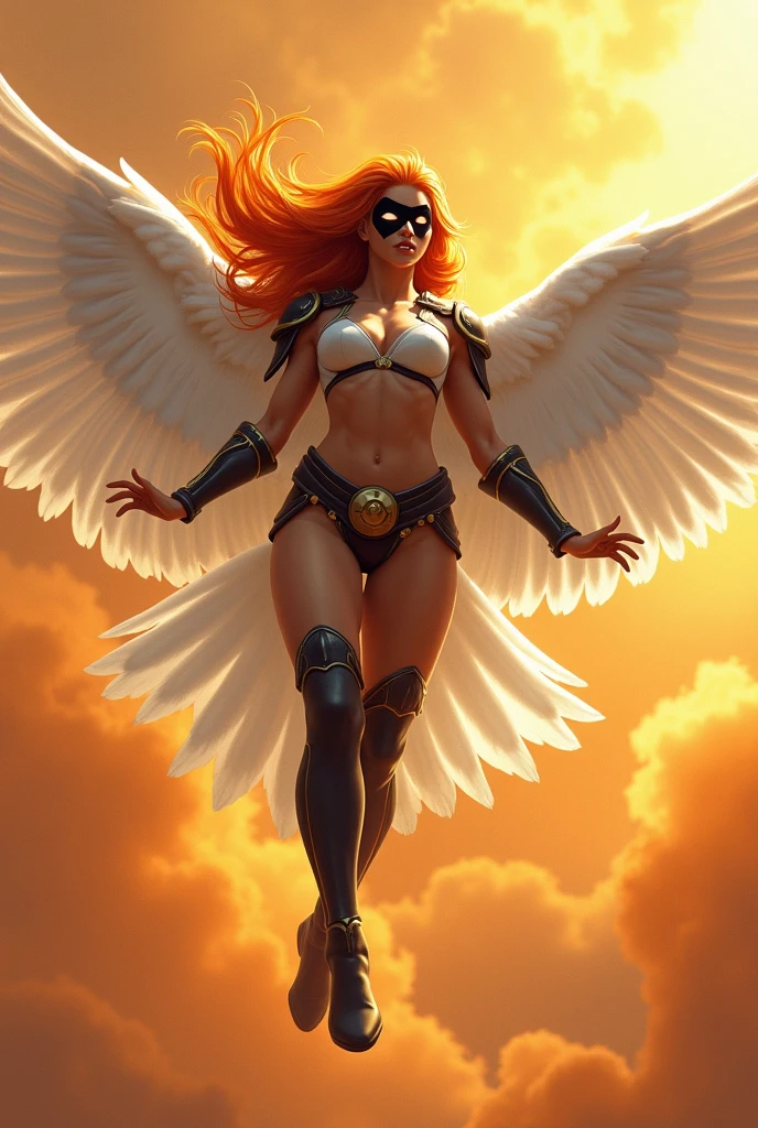 score_9, score_8_up, score_7_up,  (An Anthro furry wolf girl, golden blonde furry body, red hair, tail,  wolf snout, black nose, MaleniaRot, fleshy wings, covered eyes, scar, fleshy butterfly wings, bug, nude, right prosthetic arm, left prosthetic leg), naked, nipples, , majestically floating, 