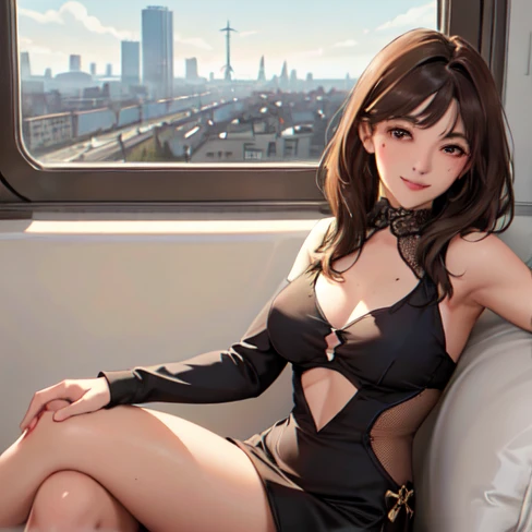 ((Extreme exposure))(High-definition image quality)極Realistic skin texture、High definition face(brown、Very long straight hair、Hair behind the ear、Beautiful moist brown hair、Smooth Hair)((Bright smile、Embarrassed expression))、Gaze(sexy 25 year old girl、Idol Makeup、Eyeliner)(Fair skin)(Sparkling eyes)Smooth Skin、Realistic skin texture ((Oversized T-shirt、Short length、Cleavage、Big Breasts) ((Extremely short and tight miniskirt、damage、Super tight、small、Ultra low rise、Panty lines))))A well-proportioned and perfect body、Beautiful armpits、On the position of the chest、Round big breasts、Beautiful valley、Ultra-thin waist、Waistline、Long legs、Glitter High Heels((((on the train、Standing posture))))(((((Sexy medium full shot))))))Angle of view from directly below