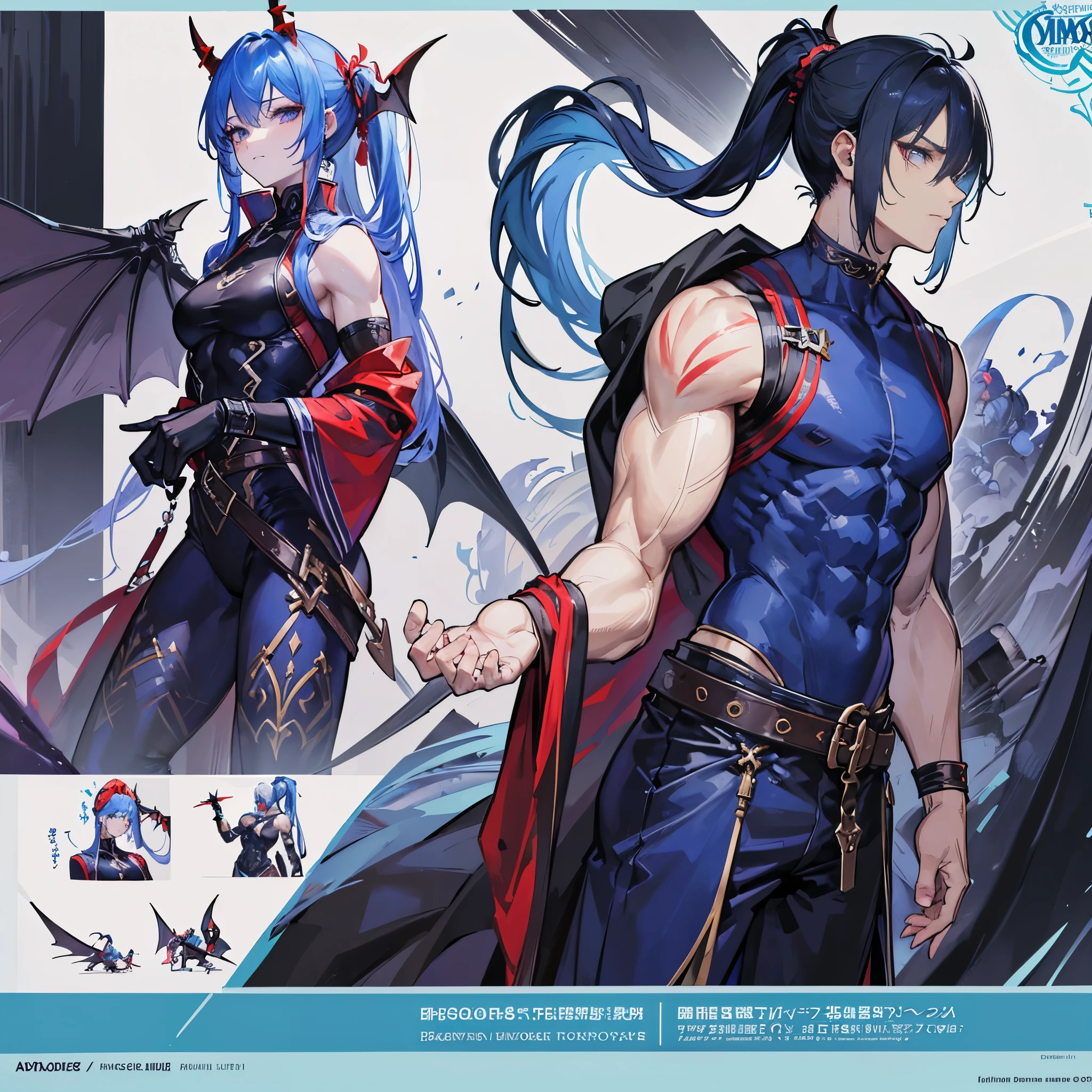 (Masterpiece, best quality), detailed, 1 man, ((character concept art)), ((character design sheet, same character, front, side, back)), full body, body complete, 1 Male angel, 1 Man angel, Detailed face, character design sheet,full bodyesbian, Highly detailed, character sheet, character design, Many parts, dark skin, angel wings, long ponytail blue hair, angel outfit, muscle male god, male clothes, masculine, muscle man, male muscle, manly, male angel, Muscle male long ponytail blue hair,beautiful man, beautiful muscle man, abs, pectoral muscle