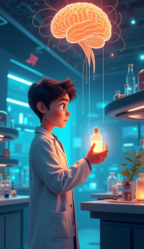 Schoolboy in a chemistry lab. character
