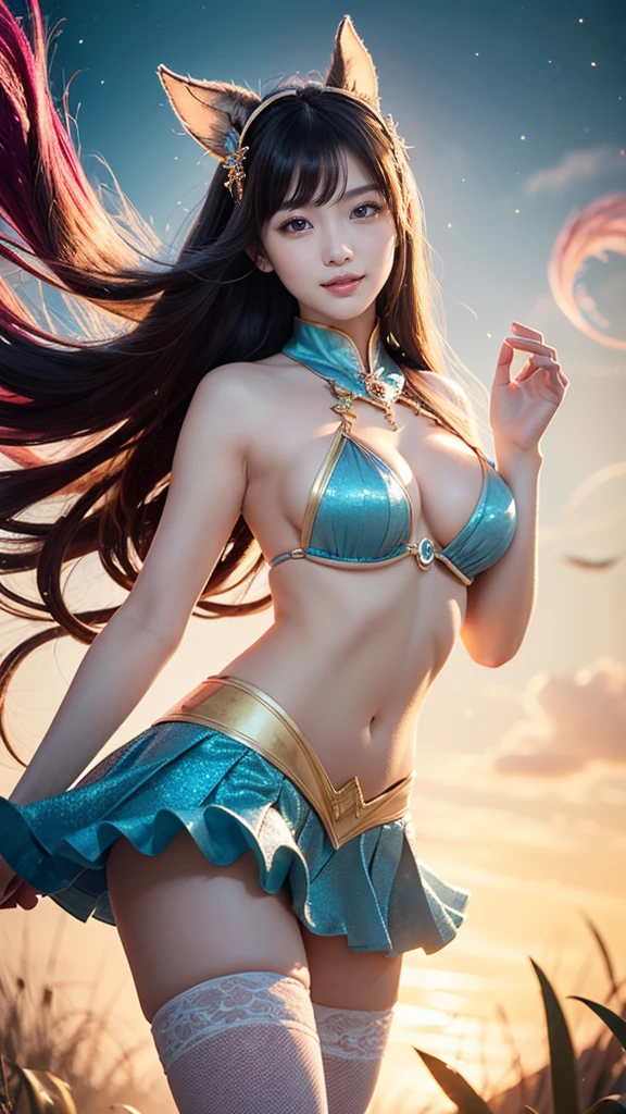 masterpiece,top-quality,optimum,official art,Beautiful lady,one-girl,erfect skin,jade Eyes,Black luscious hair,solo,The upper part of the body,Gaze at the observer,detailed background,Delicate face,(casting a magic spell: 1.3),Elemental Water fairies,water swirling around the girl,Water control,Fantasy magician costume,dynamic poses,Floating particles,Ether dynamics,steamy,Background sea,blue tint,shores,Fantastical Atmosphere,Black hair。Full face, standing in the water