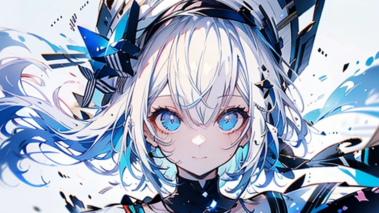 white hair and light blue hair, ahoge, shiny hair, floating hair, half updo, sailor hat, mole under eye, mismatched pupils, light smile, smile, anime, anime style, character chart, tachi-e, from above, UHD, retina, masterpiece, accurate, anatomically correct, super detail, high details, high quality, award winning, best quality, highres, 1080P, 16k,sailor hat is a hat worn by sailors. Also, a 's hat that imitates this. The top is flat and has no eaves, with a ribbon wrapped around the edge and the end hanging behind.She wears clothes called sailor uniforms, which are tops with distinctively shaped large collars called sailor collars. It is a military uniform for sailors and is used by the navies of various countries.she is on a large warship called a battleship, which has great offensive and defensive power.