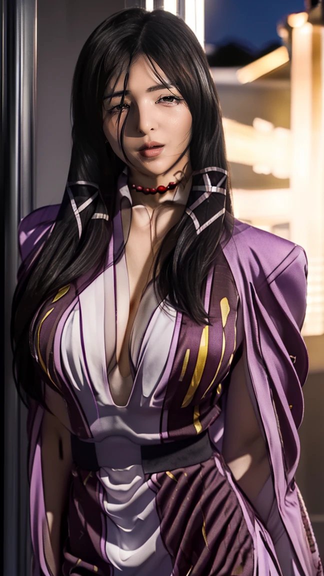 (night:1.7), HD, In front of the window with the curtain, curtain, Stand in an upright and immobile position, purple costume, Checked skirt, jewelry, necklace, Black Hair, Yellow eyes, Very long hair, 1girl, robe, smile, smiling, Mature Woman, beautiful Finger,beautiful long legs, beautiful bodysuit, beautiful Nose, beautiful character design, Perfect Eyes, perfect face, View your viewers, (close:1.3), Browsing Caution, Official Art, Very detailed CG Unity 8k wallpaper, Perfect lighting,colorful, bright_front_face_Lighting, (masterpiece:1.0),(Highest_quality:1.0), 超High resolution,4K,Very detailed, photograph, 8k, High resolution, High resolution, Absurd:1.2, 400 for Kodak Port, Film Grain, Blurred Background, bokeh:1.2, Lens flare, (Vibrant_color:1.2) (beautiful,big_chest:1.0), (beautiful_face:1.5),(narrow_Waist), Iki face, nsfw, full body, ahegao